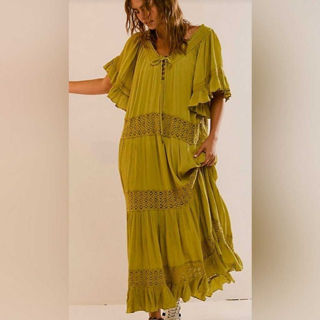 Free People Dream On Tiered Maxi Dress Sz Xs